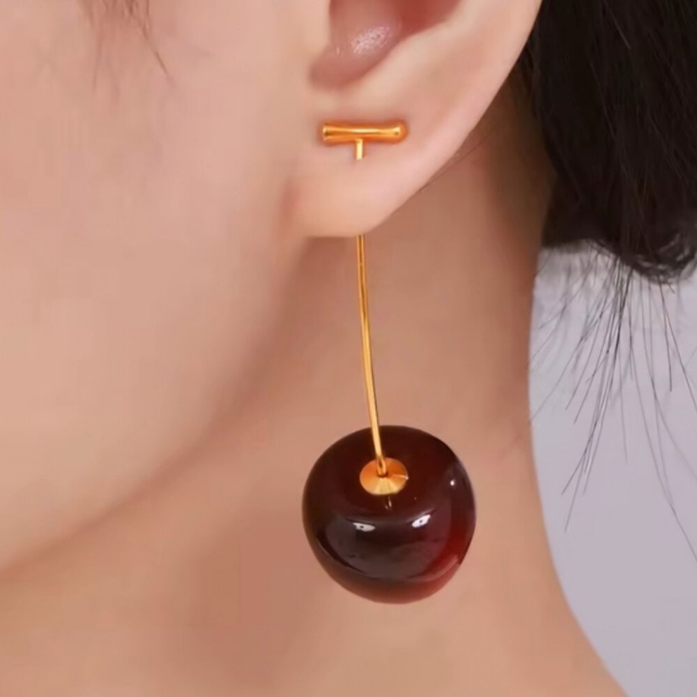Sweet Red Cherry Dangle Earrings View 5